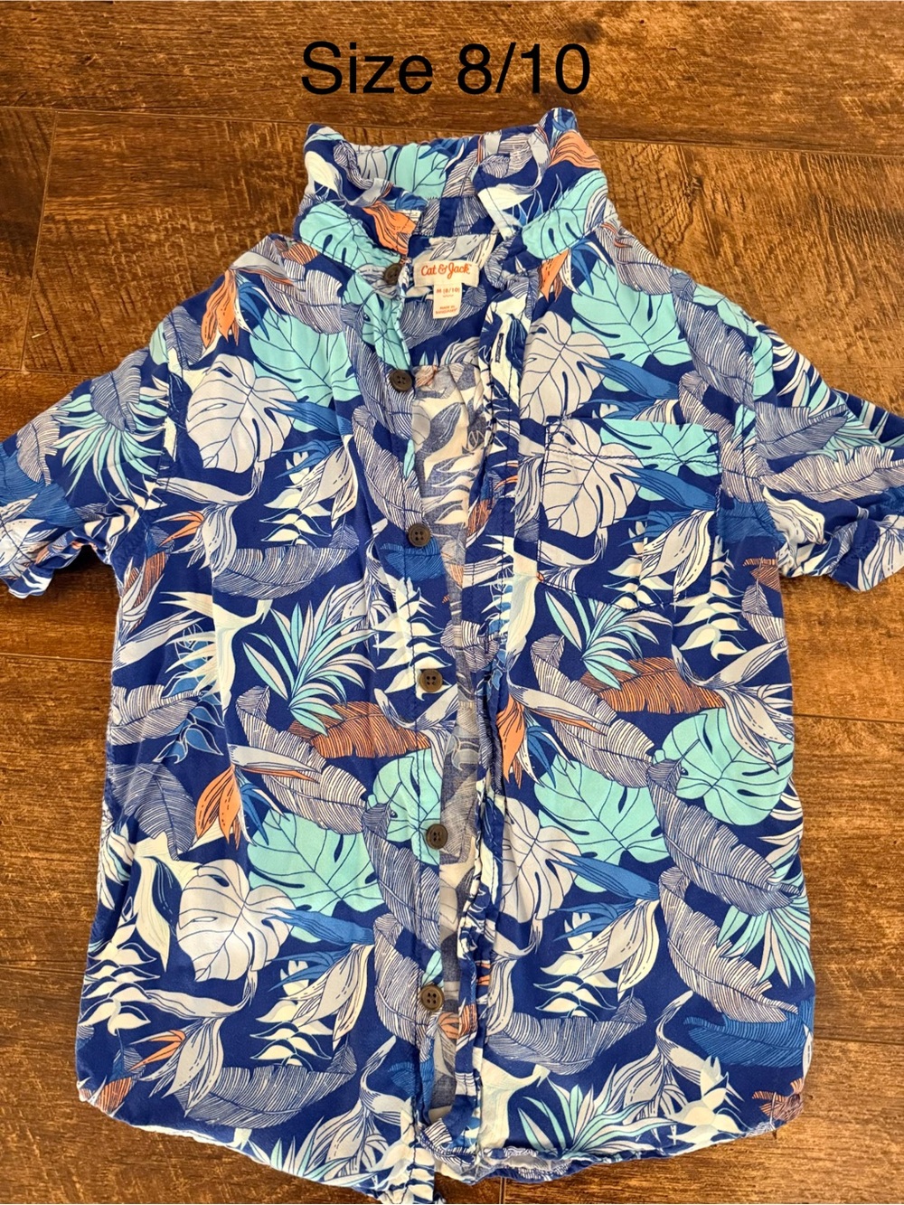 Cat & Jack Navy Blue Tropical Leaf Button-Up Shirt